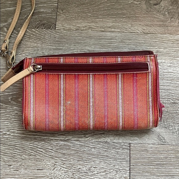 Coach Legacy Ticking  Zip  Wristlet   #49316 wallet stripe pink and orange - Picture 6 of 9